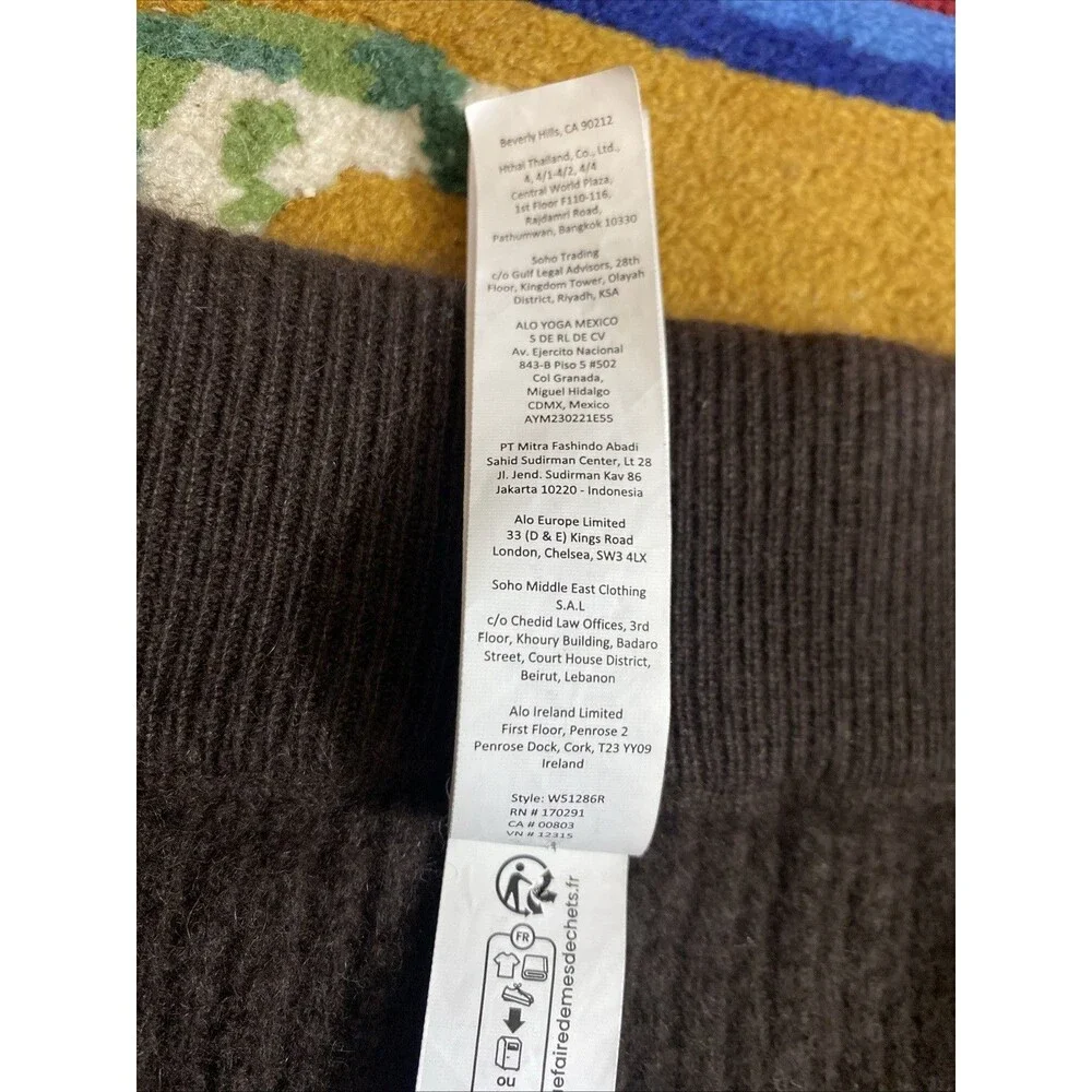 Alo Yoga Cashmere High-Waist Plush Waffle Knit Pants Sz L Espresso Brown Lounge